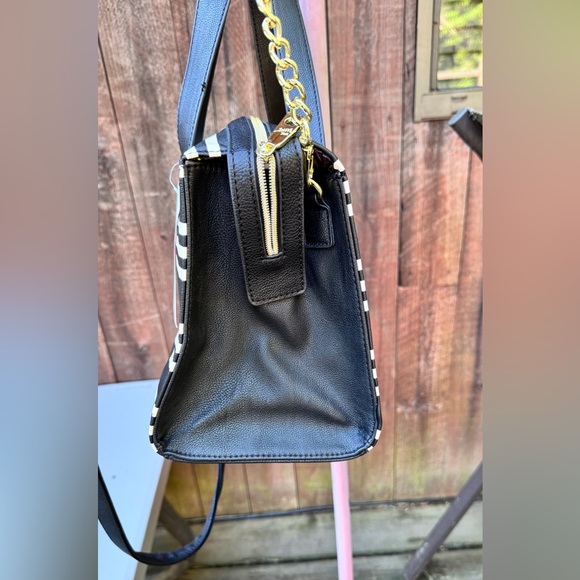 Betsey Johnson Be Mine Stripe Black White Satchel - Picture 5 of 12